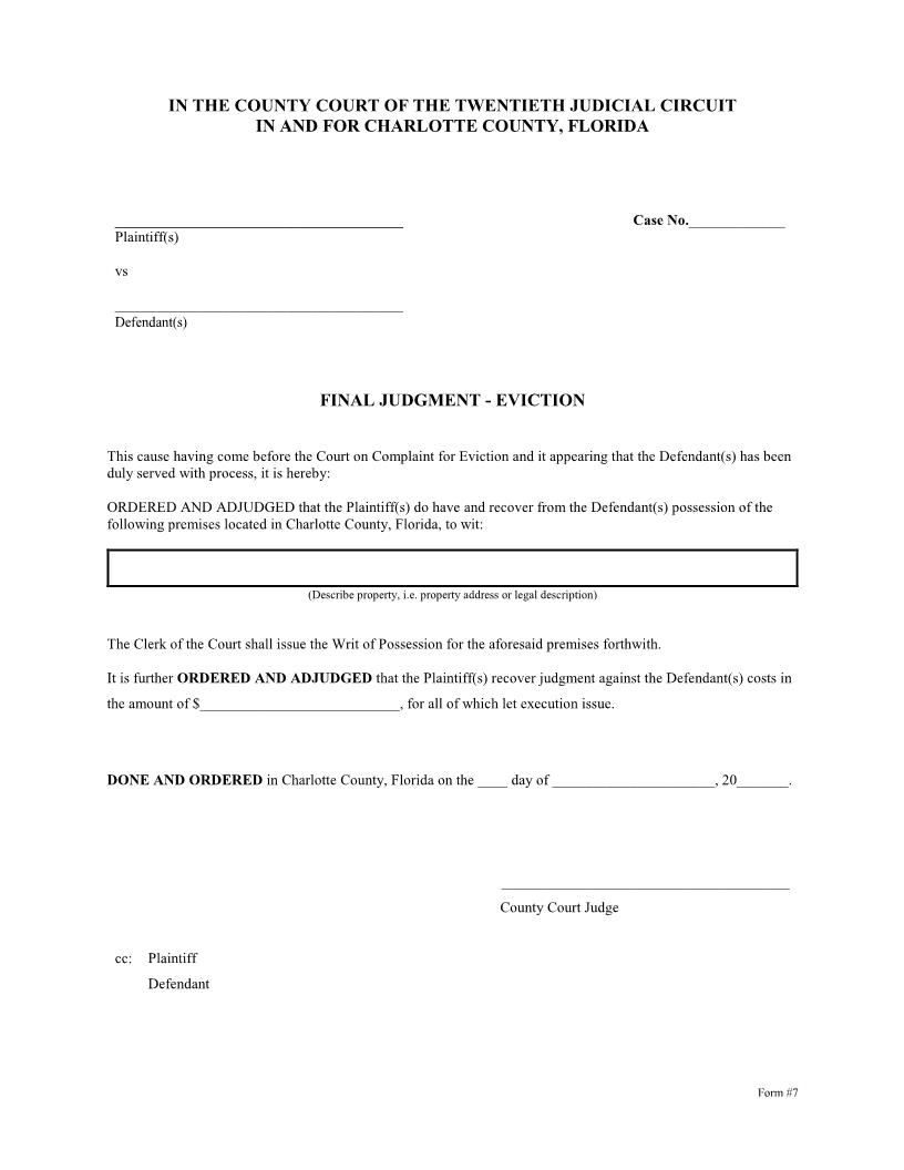 Final Judgment Eviction | Pdf Fpdf Docx | Florida