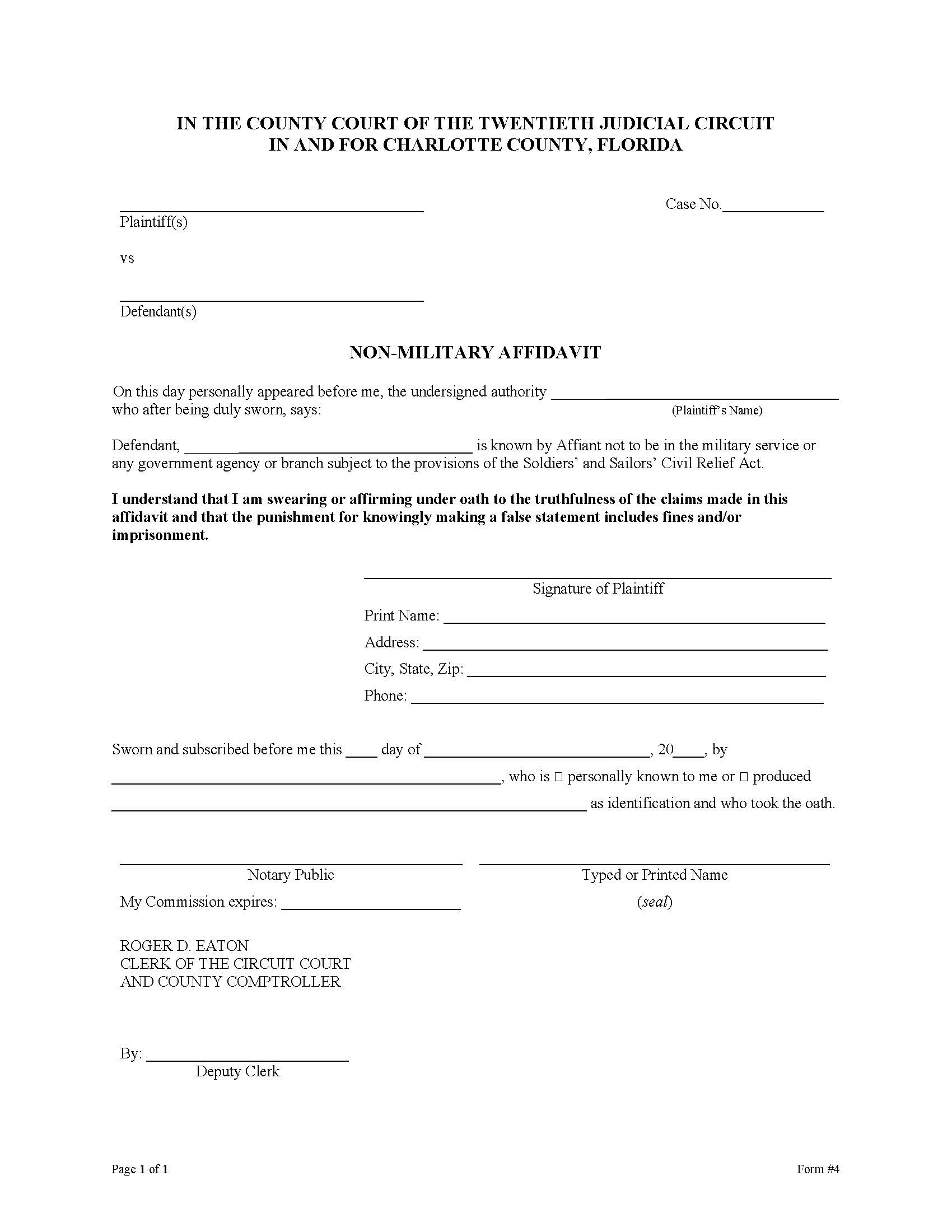 Non-MilitaryAffidavit | Pdf Fpdf Docx | Florida