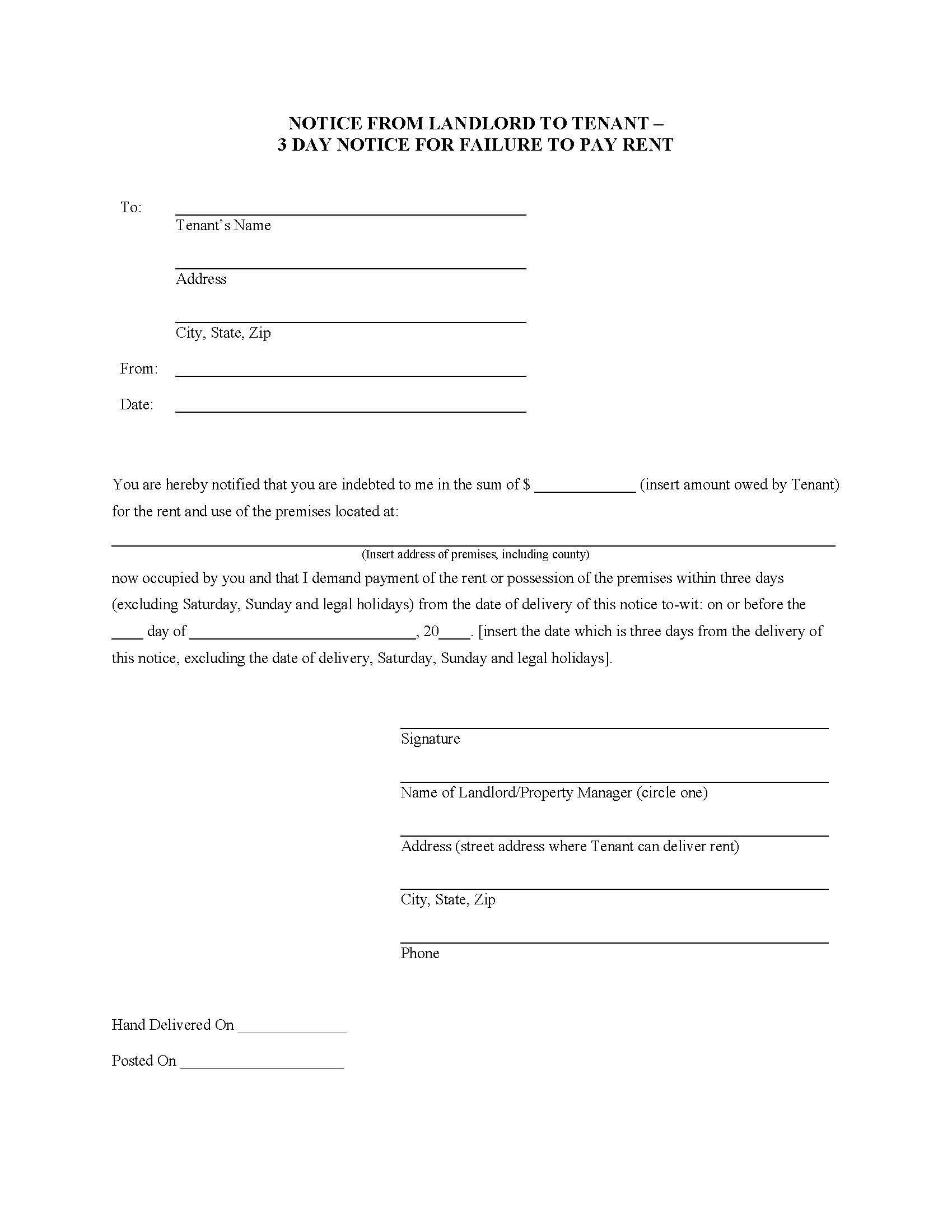 Notice From Landlord To Tenant-Termination For Failure To Pay Rent | Pdf Fpdf Docx | Florida