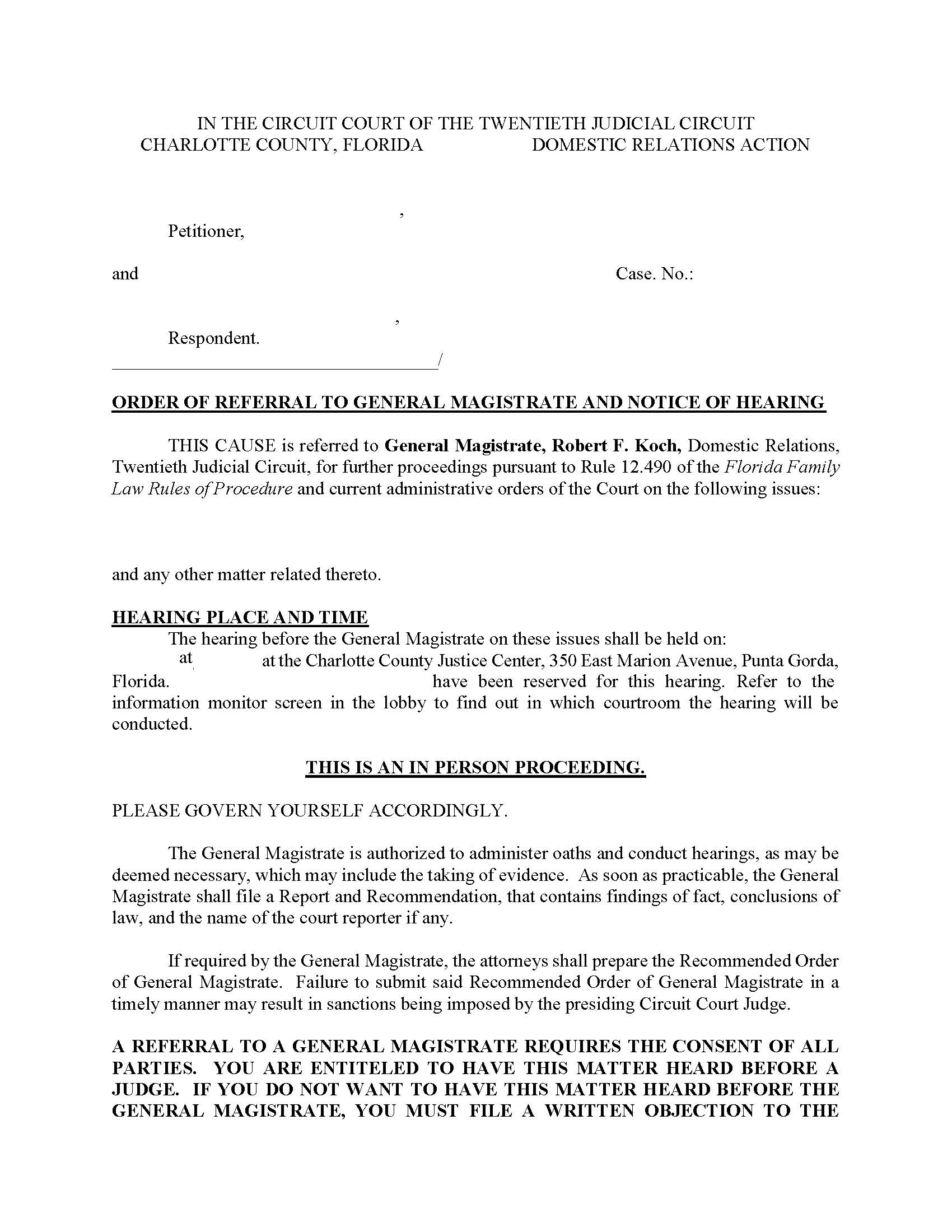 Order Of Referral To Magistrate Judge (Family - Judge Evans) | Pdf Fpdf Docx | Florida