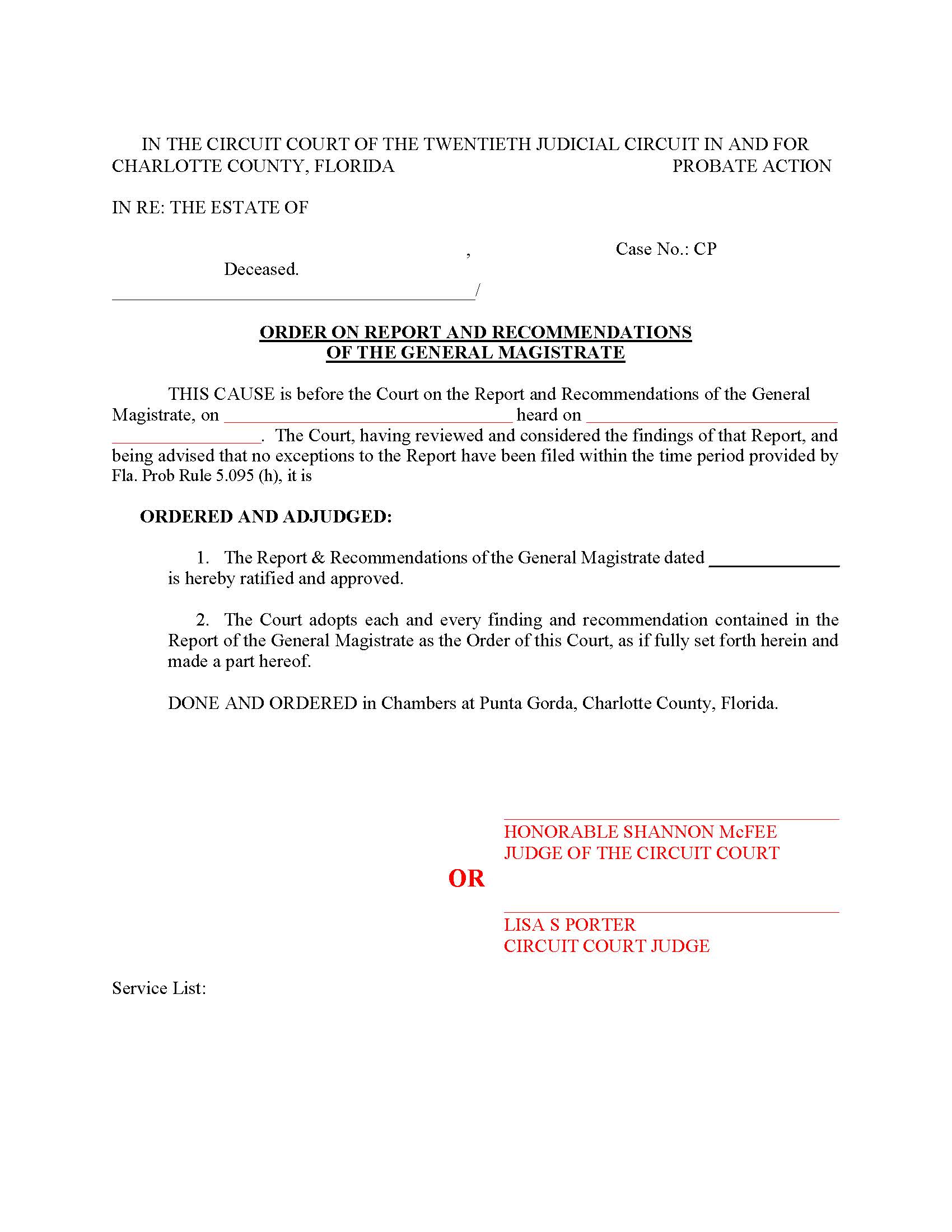 Order On Report And Recommendations Of General Magistrate (Judge McFee) | Pdf Fpdf Docx | Florida