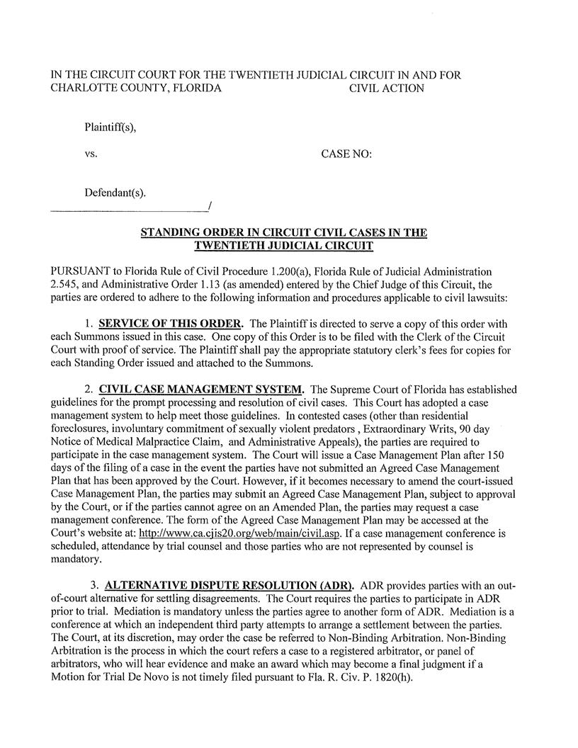 Standing Order In Circuit Civil Cases (Judge Gentile Signature) | Pdf Fpdf Docx | Florida