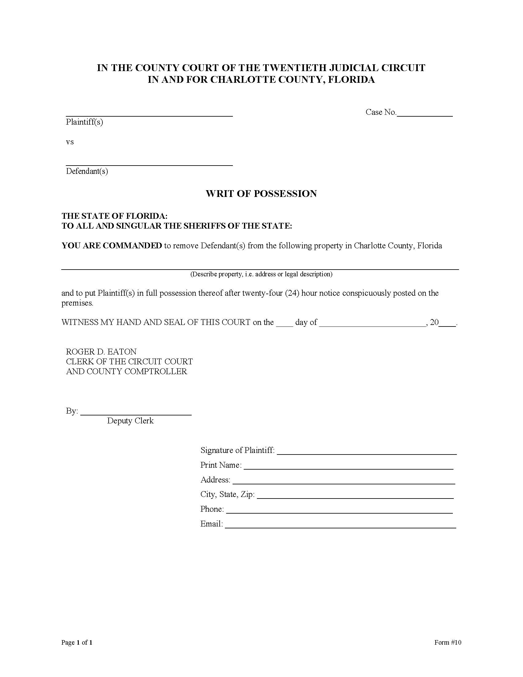 Writ Of Possession | Pdf Fpdf Docx | Florida