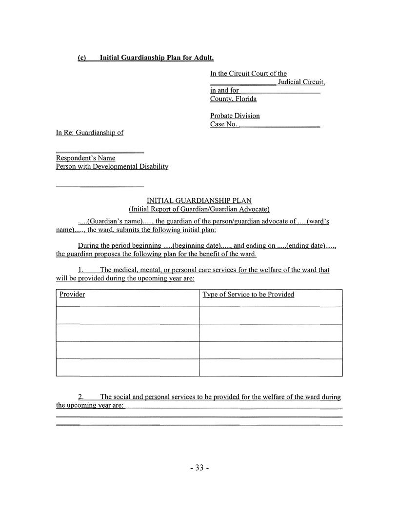Initial Guardianship Plan (Person With Developmental Disability) | Pdf Fpdf Docx | Florida