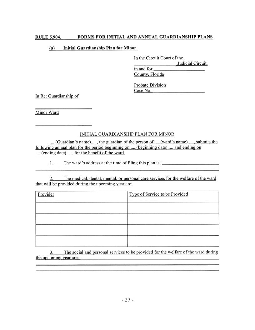Initial Guardianship Plan For Minor | Pdf Fpdf Docx | Florida