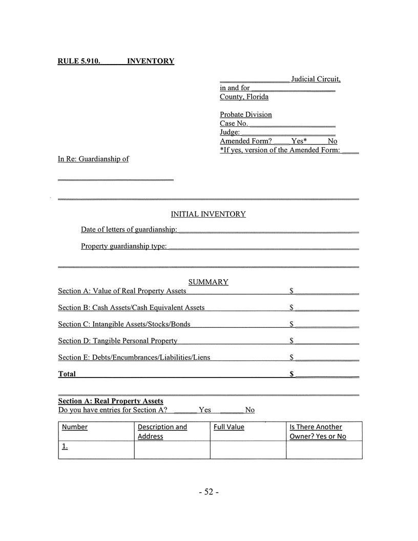 Initial Inventory (Guardianship) | Pdf Fpdf Docx | Florida