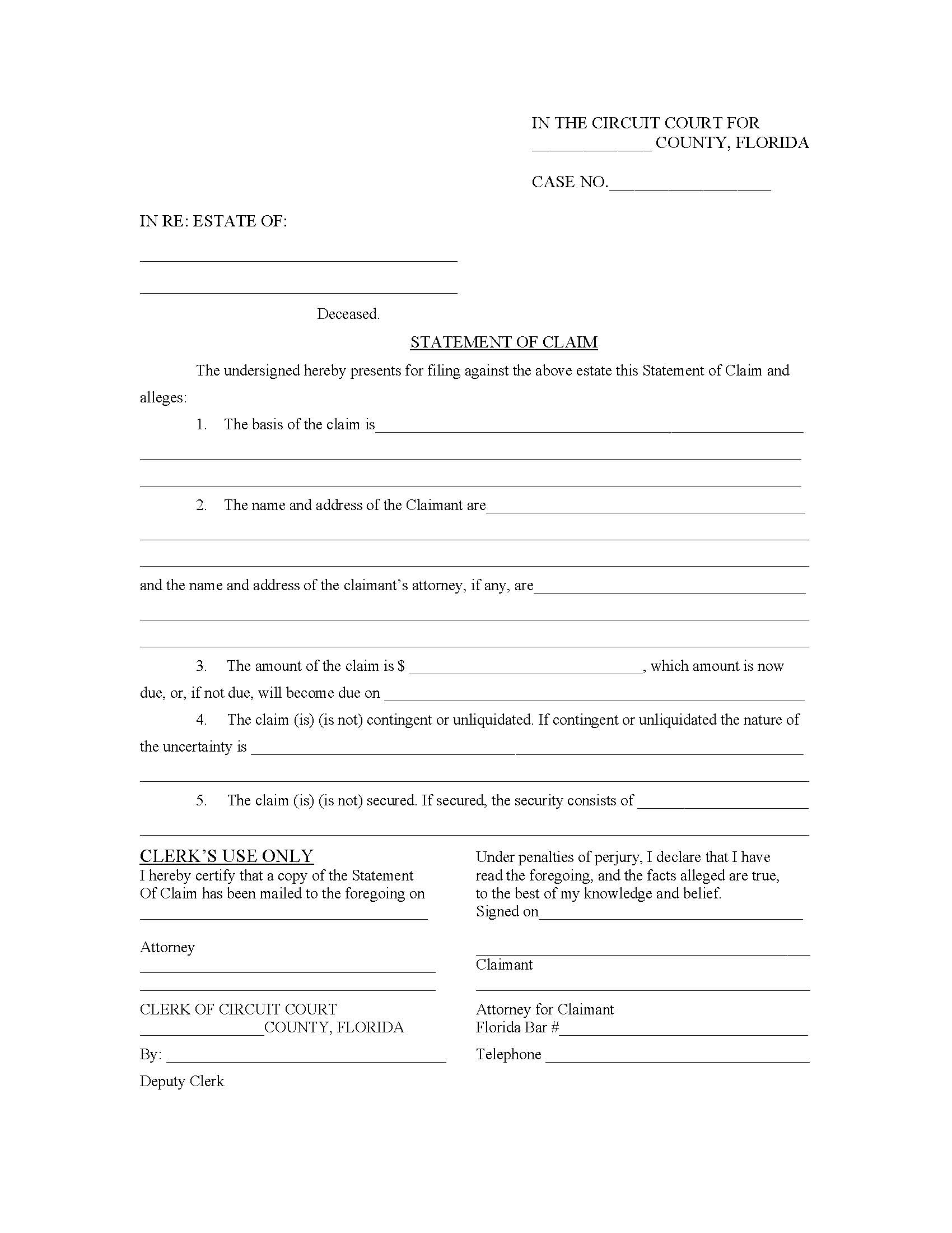 Statement Of Claim | Pdf Fpdf Docx | Florida