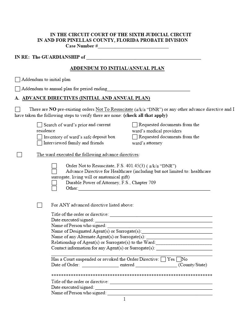 Addendum To Initial Or Annual Plan | Pdf Fpdf Docx | Florida