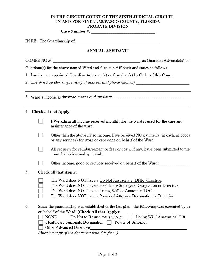Annual Affidavit | Pdf Fpdf Docx | Florida