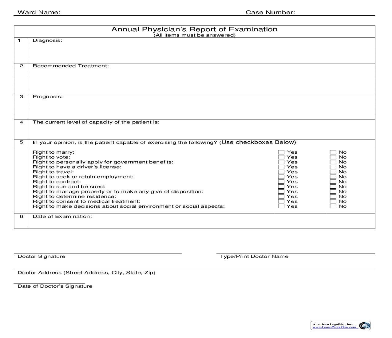 Annual Physicians Report Of Examination | Pdf Fpdf Doc Docx | Florida