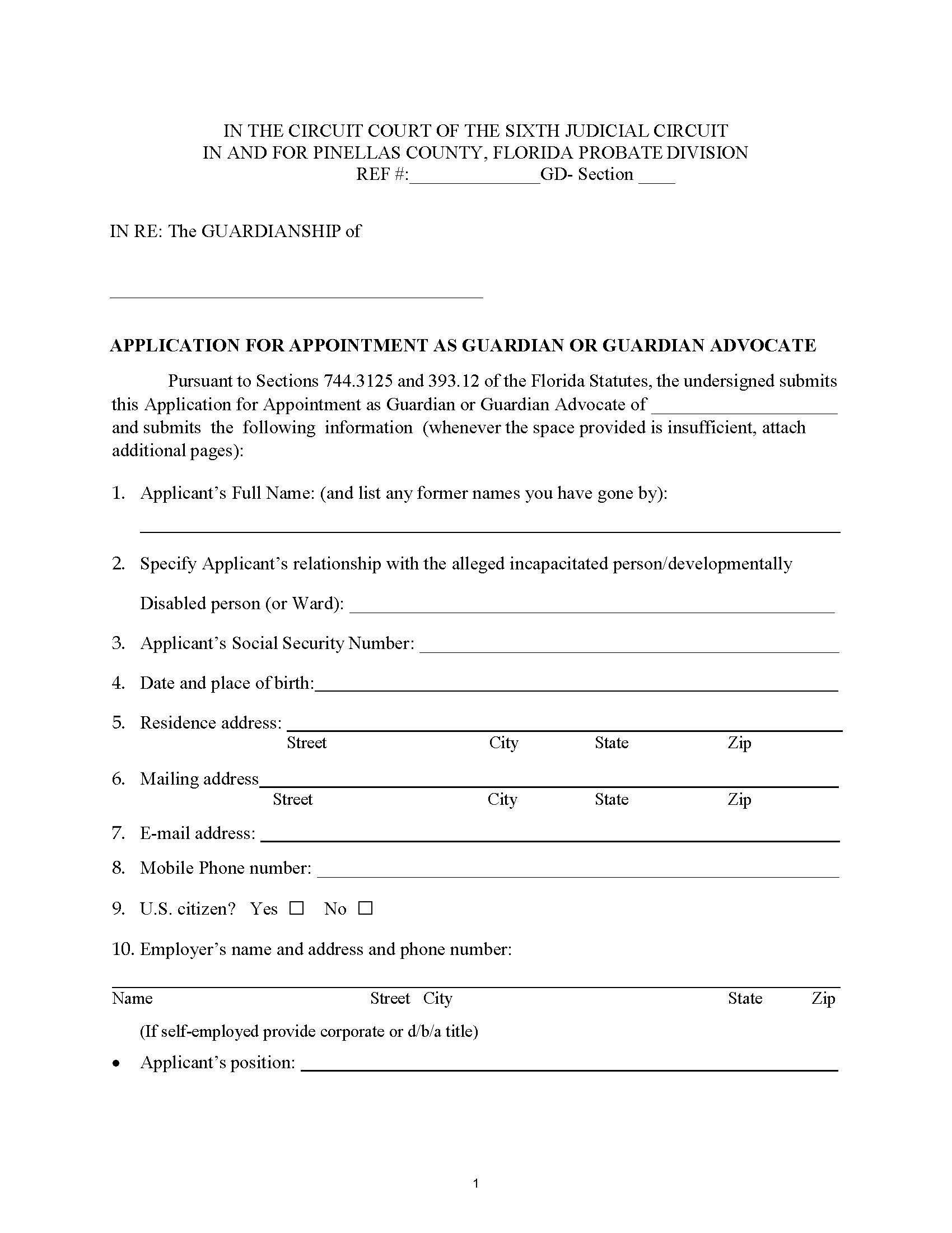 Application For Appointment Of Guardian | Pdf Fpdf Doc Docx | Florida