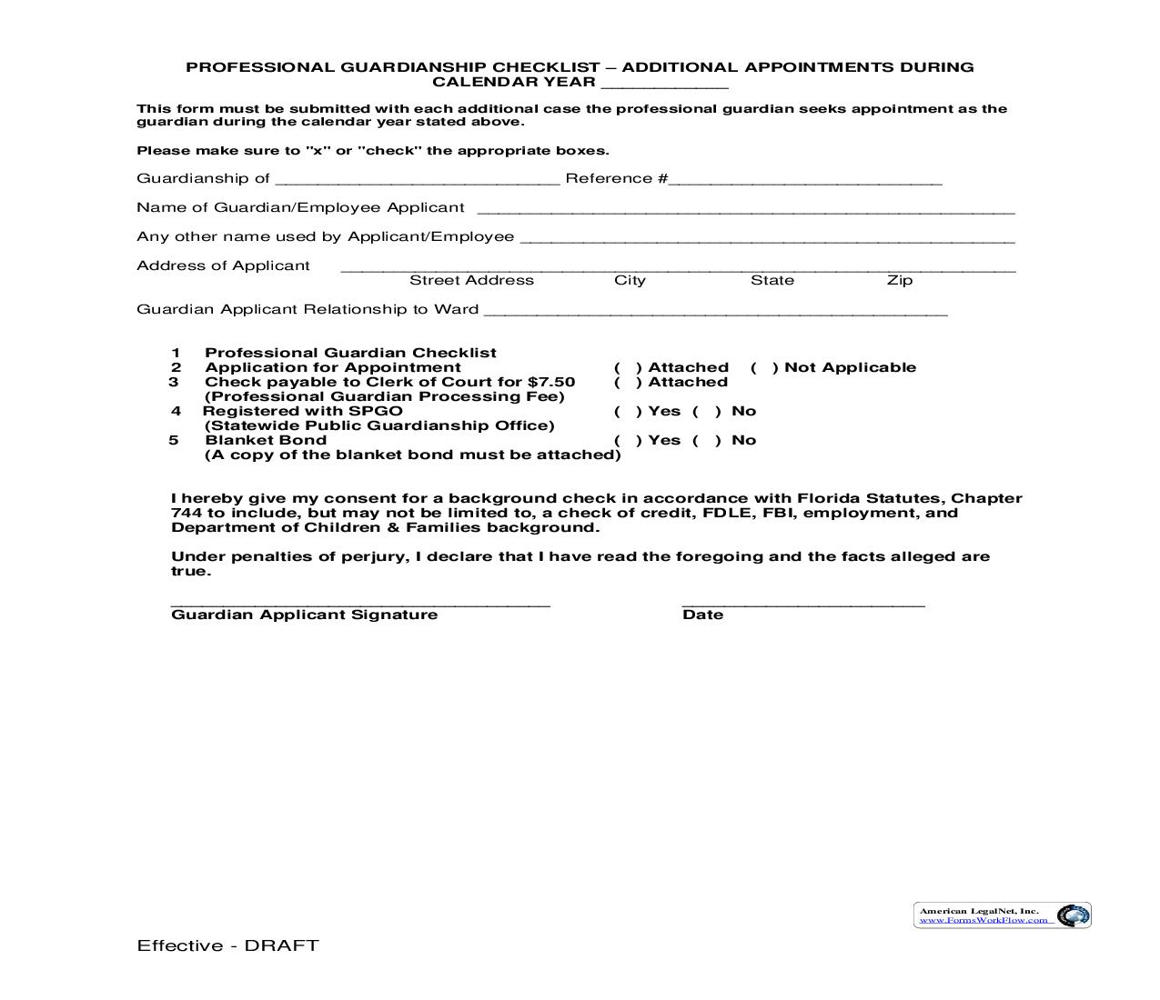 Professional Guardianship Checklist - Additional Appointments During Calendar Year | Pdf Fpdf Doc Docx | Florida