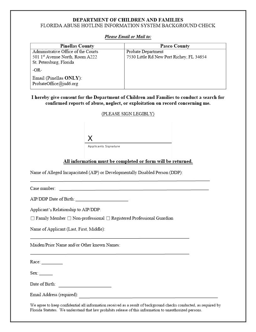 Release For DCF Background Check | Pdf Fpdf Docx | Florida