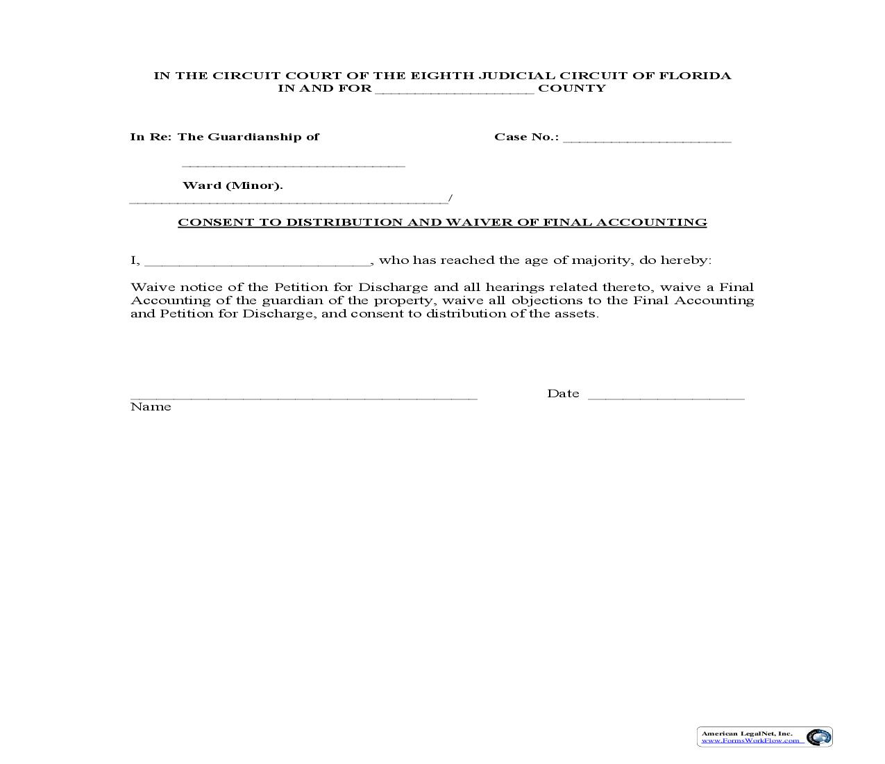 Consent To Distribution And Wiaver Of Final Accounting | Pdf Fpdf Doc Docx | Florida