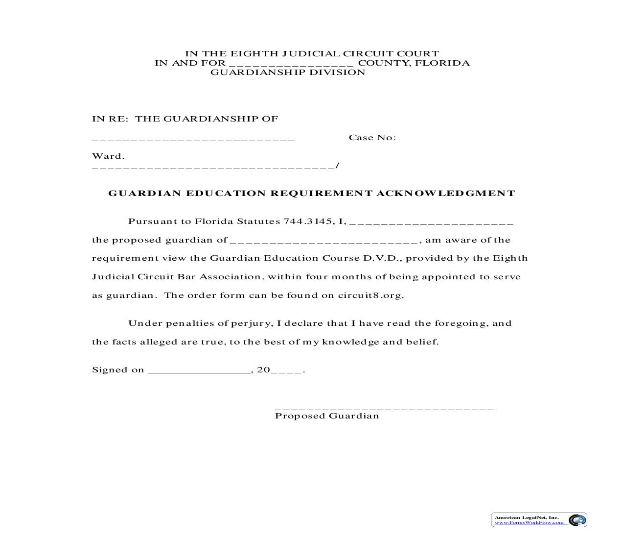 Guardian Education Requirement Acknowledgment | Pdf Fpdf Doc Docx | Florida