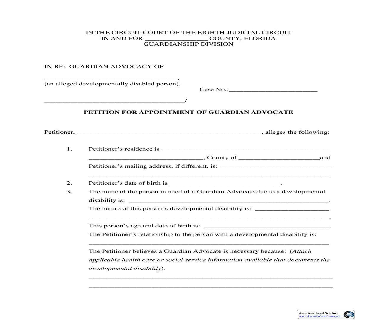 Petition For Appointment Of Guardian Advocate | Pdf Fpdf Doc Docx | Florida
