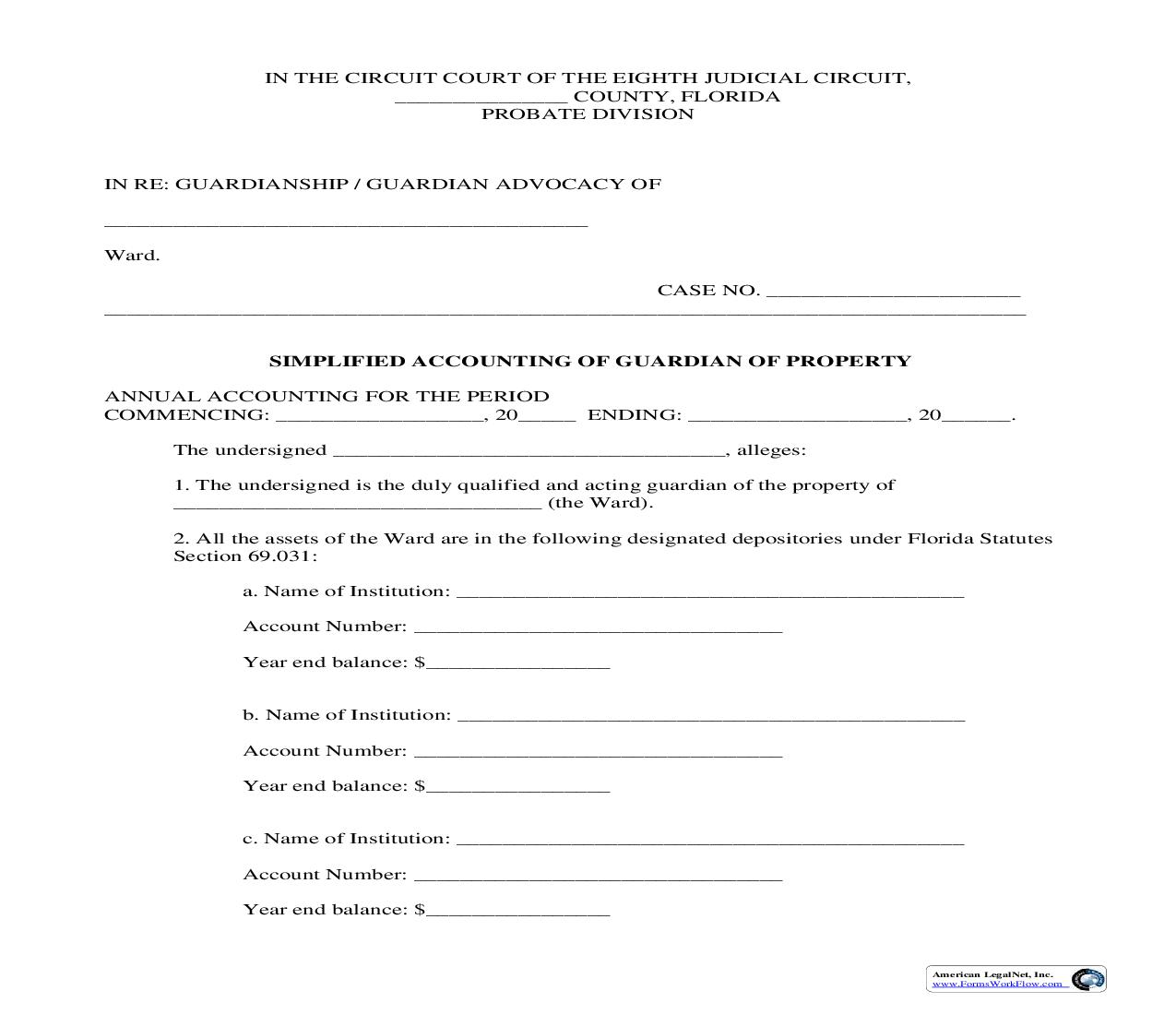 Simplified Accounting Of Guardian Of Property | Pdf Fpdf Doc Docx | Florida