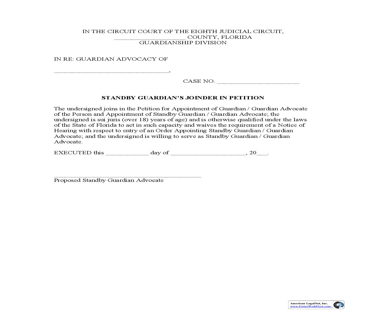 Standby Guardians Joinder In Petition | Pdf Fpdf Doc Docx | Florida