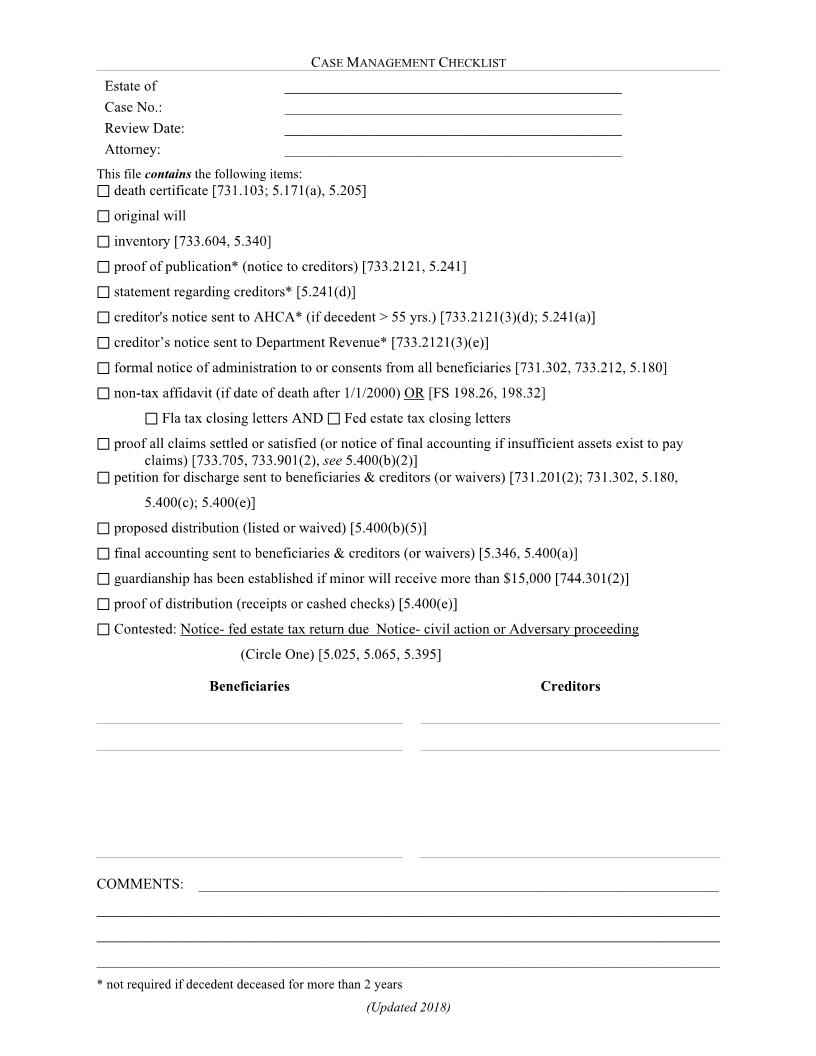 Case Management Checklist | Pdf Fpdf Docx | Florida