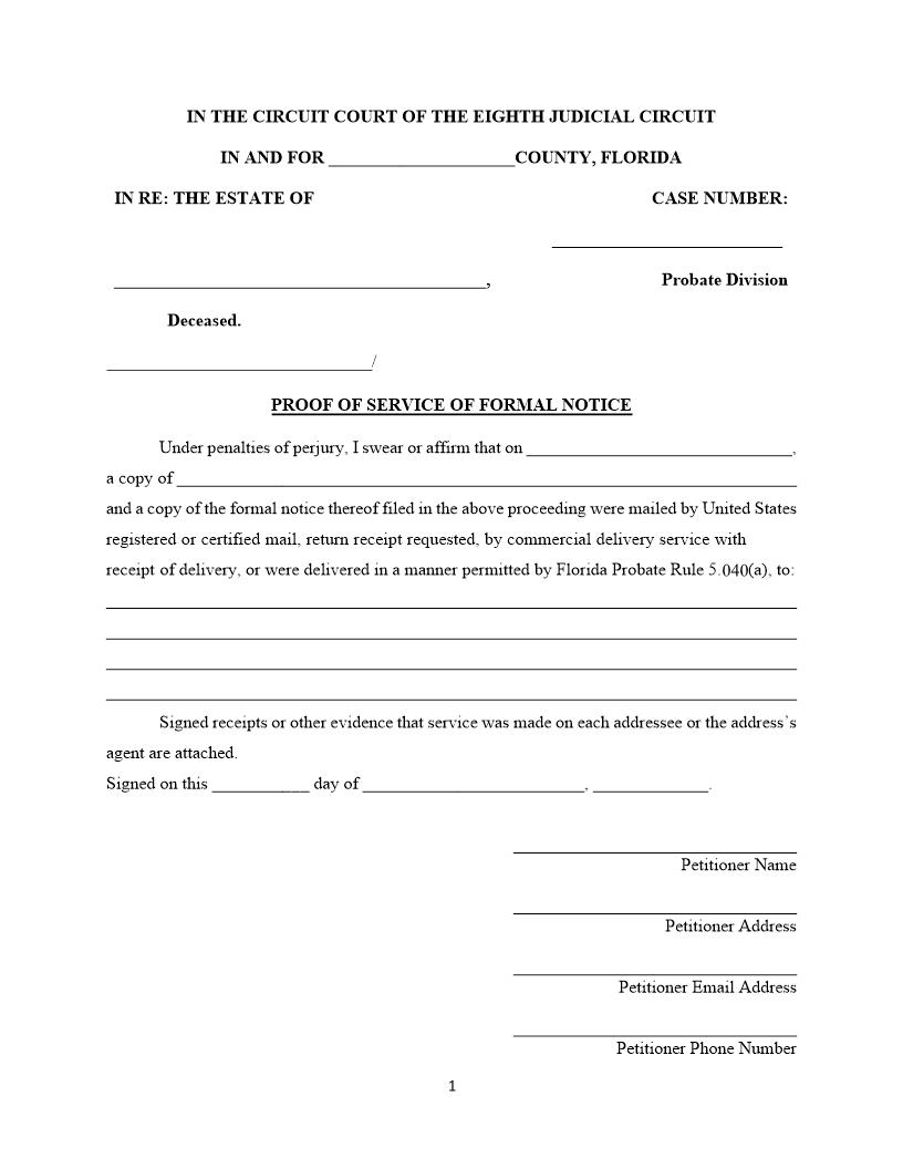 Proof Of Serivce Of Formal Notice {8JC PoSFN-P} | Pdf Fpdf Docx | Florida