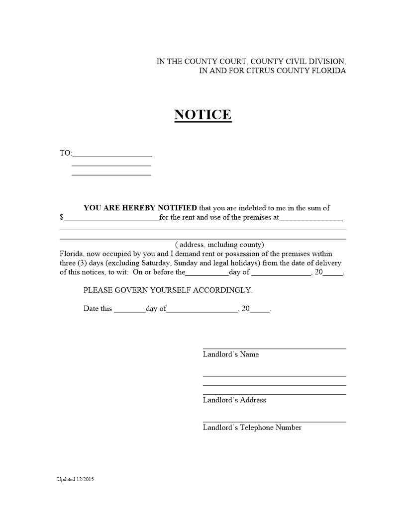 3 Day Notice (With Cure) | Pdf Fpdf Docx | Florida