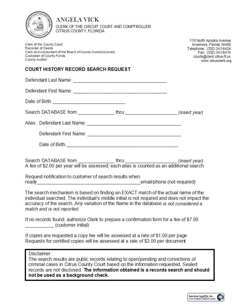 Court History Record Search | Pdf Fpdf Docx | Florida
