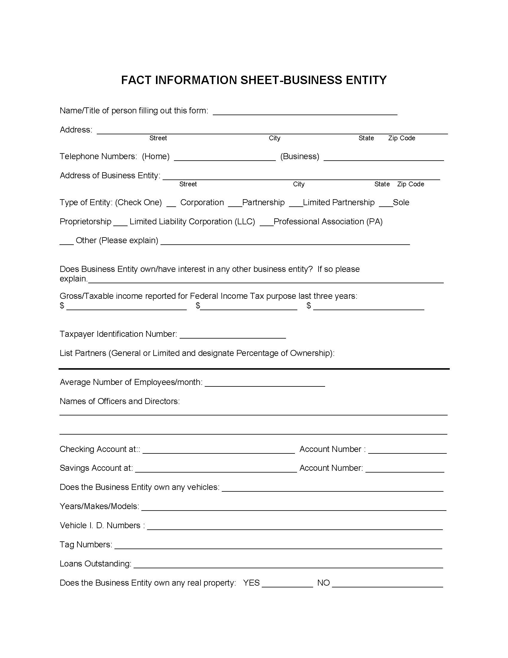 Fact Information Sheet - Business Entity | Pdf Fpdf Doc Docx | Florida