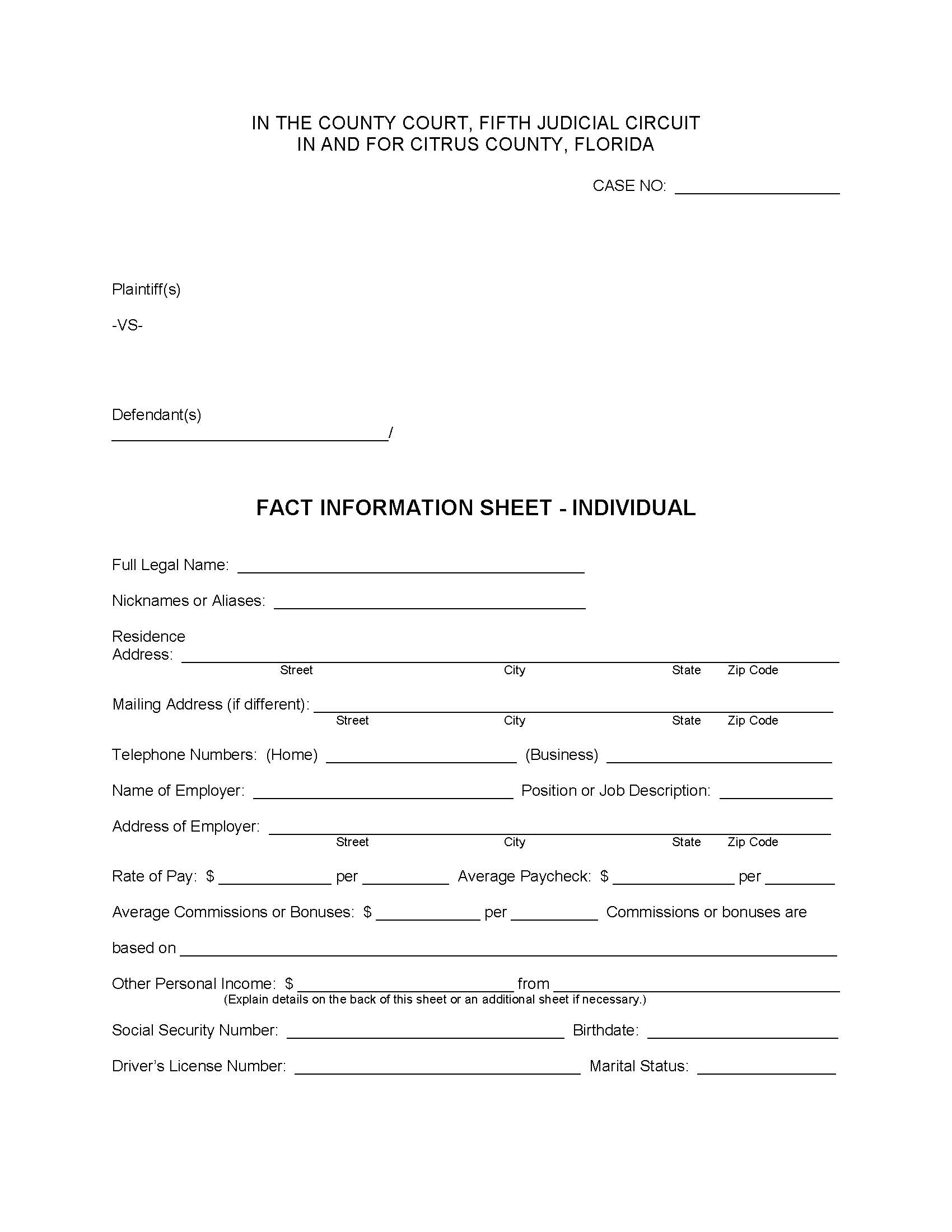 Fact Information Sheet - Individual | Pdf Fpdf Doc Docx | Florida