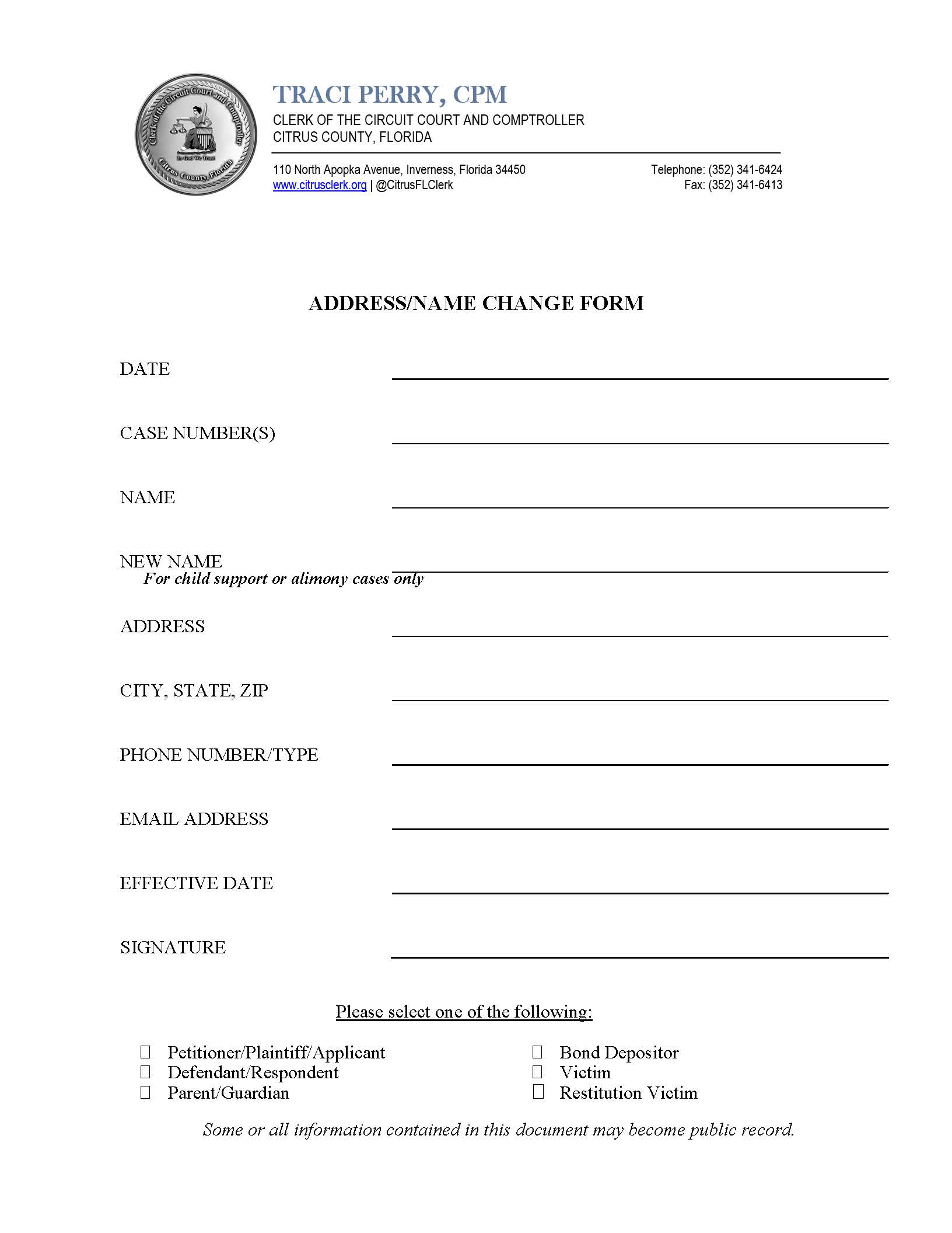 Name-Address Change Form | Pdf Fpdf Docx | Florida