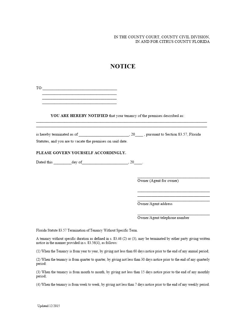 Notice (Termination - 7-15 Day) | Pdf Fpdf Docx | Florida