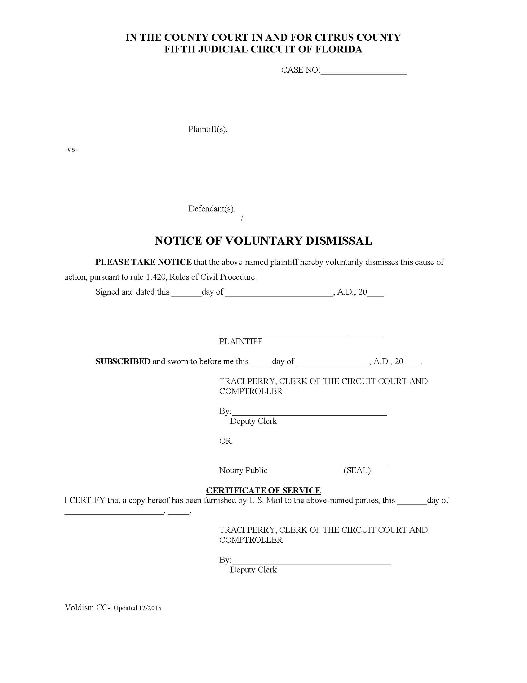 Notice Of Voluntary Dismissal | Pdf Fpdf Docx | Florida