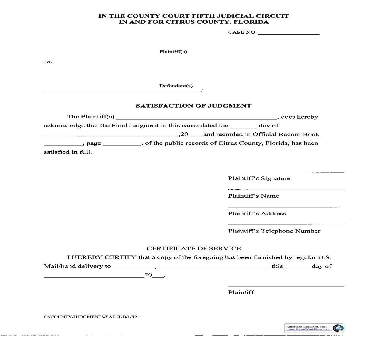 Satisfaction Of Judgment | Pdf Fpdf Doc Docx | Florida