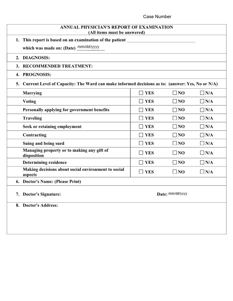 Annual Physicians Report Of Examination | Pdf Fpdf Docx | Florida