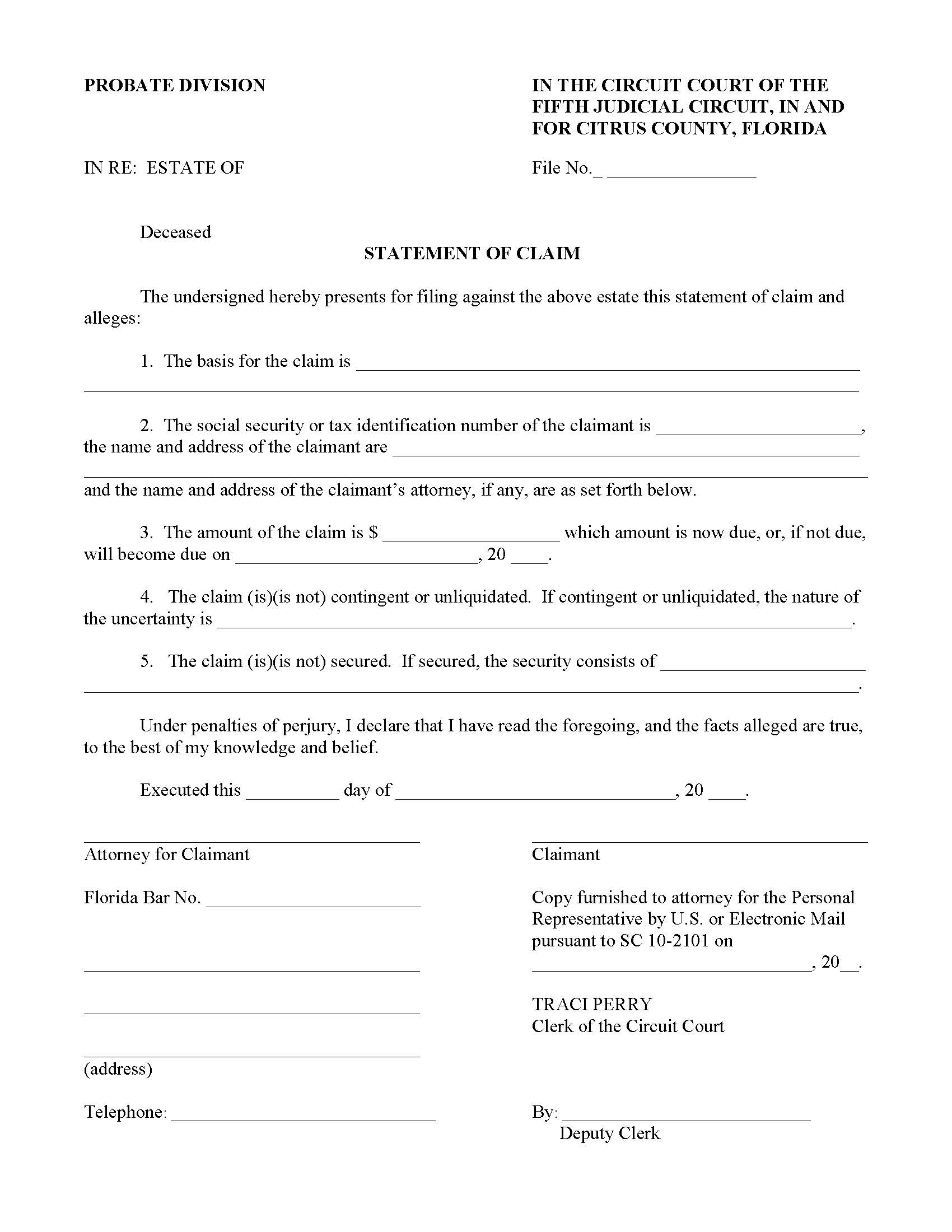 Statement Of Claim | Pdf Fpdf Docx | Florida