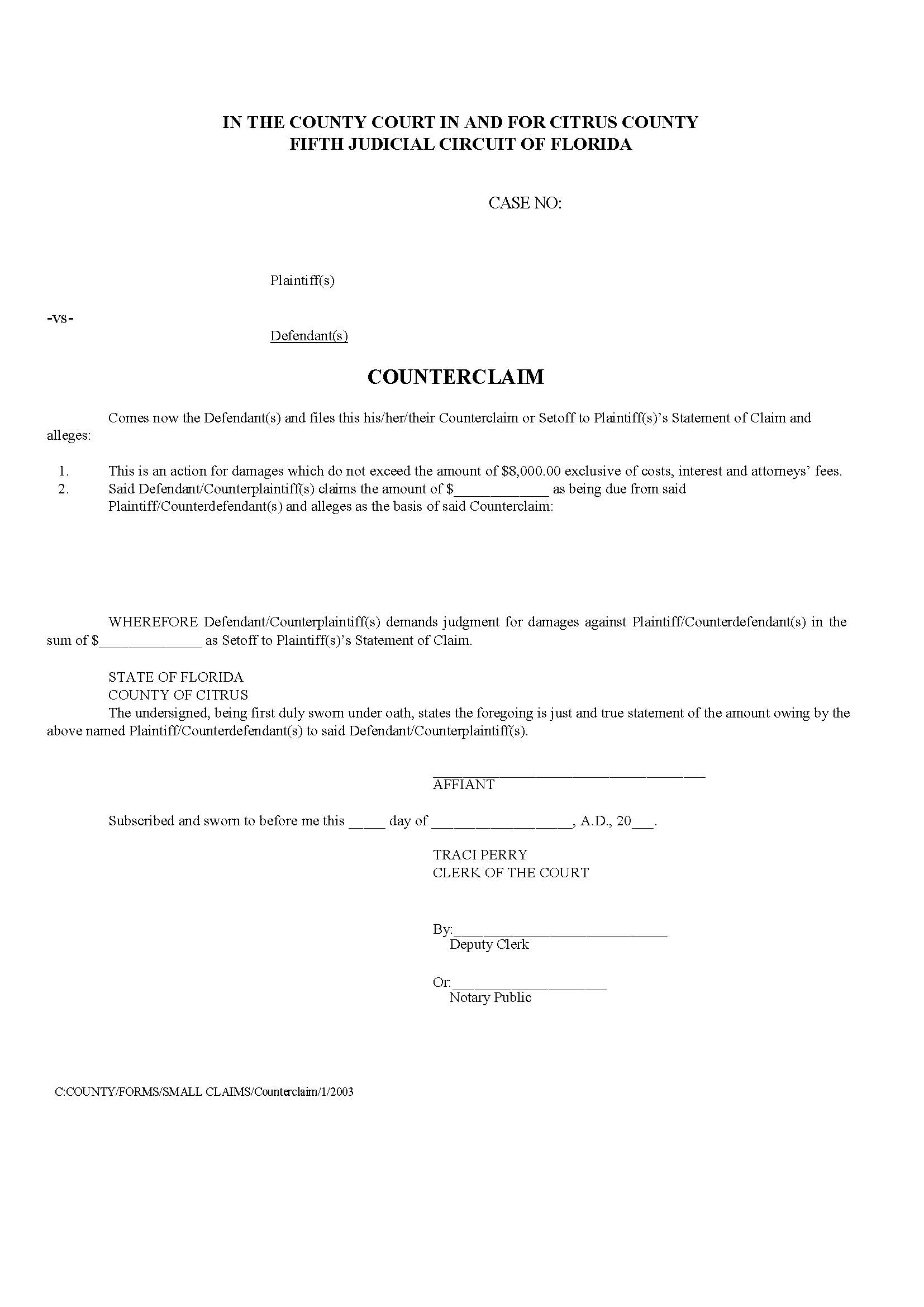 Counterclaim | Pdf Fpdf Docx | Florida