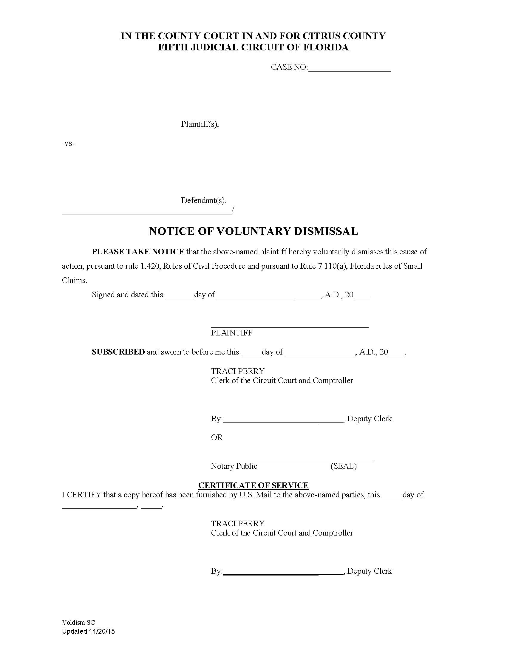 Notice Of Voluntary Dismissal | Pdf Fpdf Docx | Florida