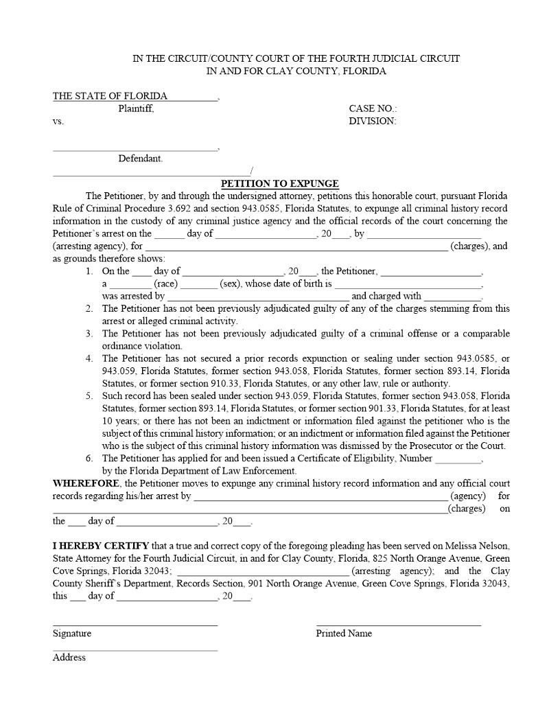 Petition To Expunge | Pdf Fpdf Doc Docx | Florida