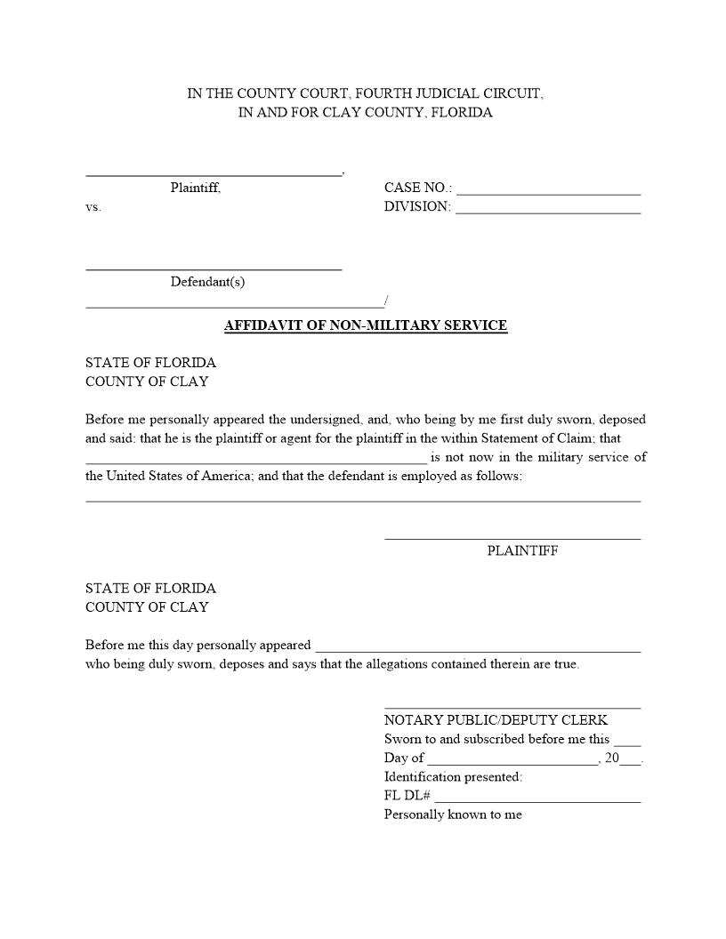 Affidavit Of Non-Military Service | Pdf Fpdf Doc Docx | Florida