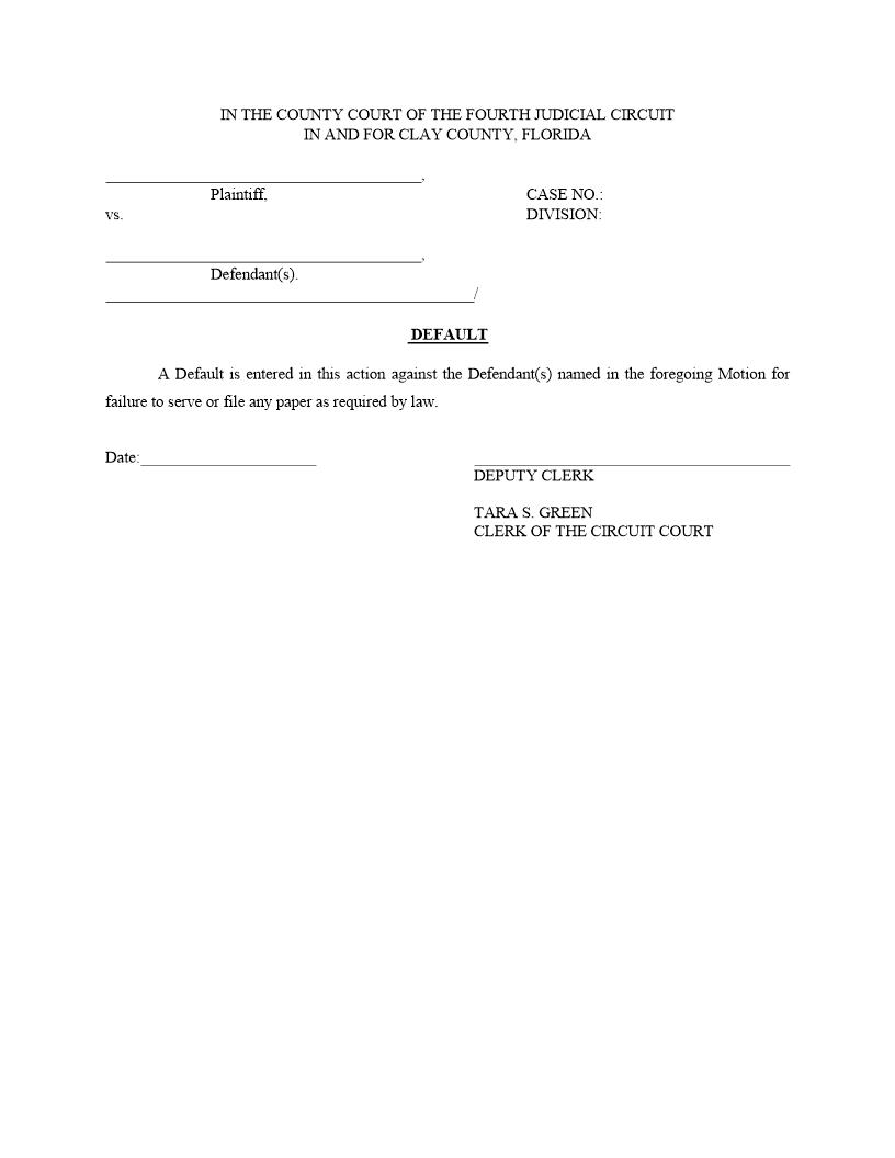 Default (County - Entry By Clerk) {CIT-ED-C-C} | Pdf Fpdf Docx | Florida