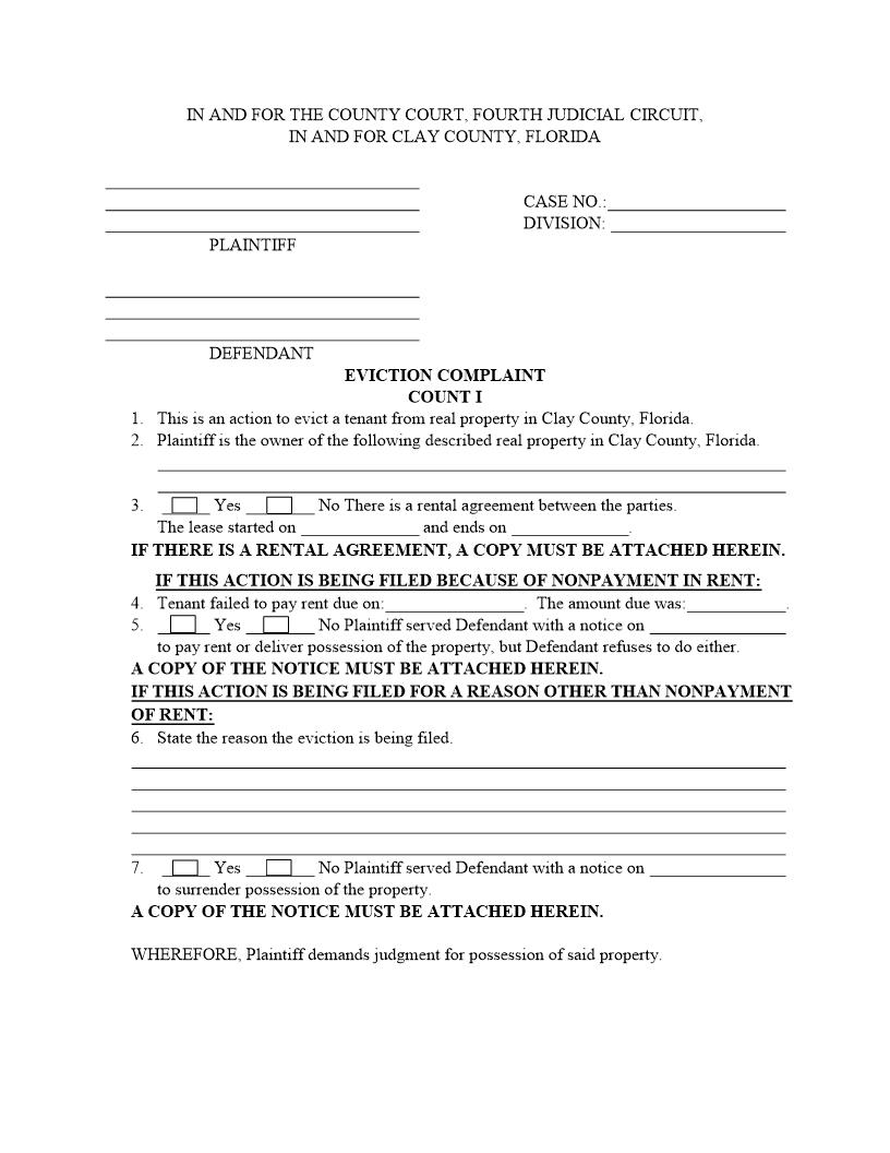 Eviction Complaint {CIT-EC} | Pdf Fpdf Docx | Florida