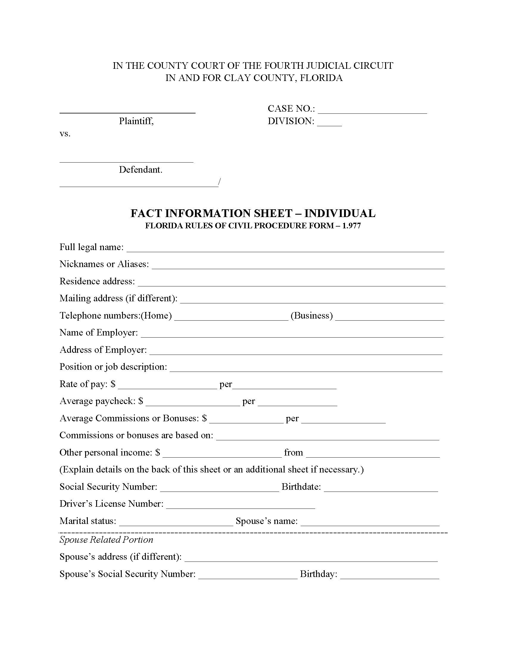 Fact Information Sheet - Individual | Pdf Fpdf Docx | Florida