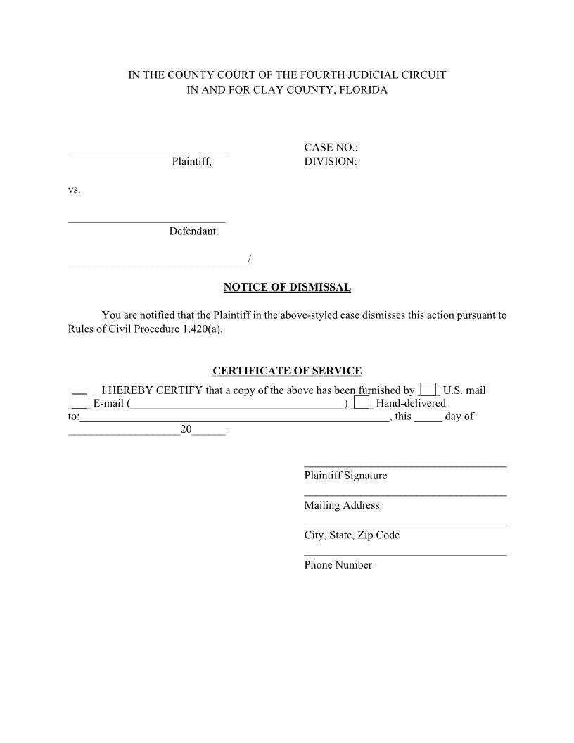Notice Of Dismissal | Pdf Fpdf Doc Docx | Florida