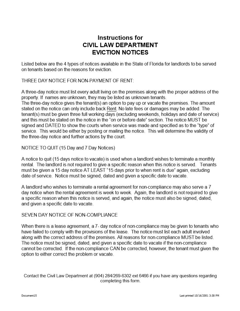 Notice To Quit Termination Of Tenancy (7 Day or 15 Day {CIT-NQ_7-15} | Pdf Fpdf Docx | Florida