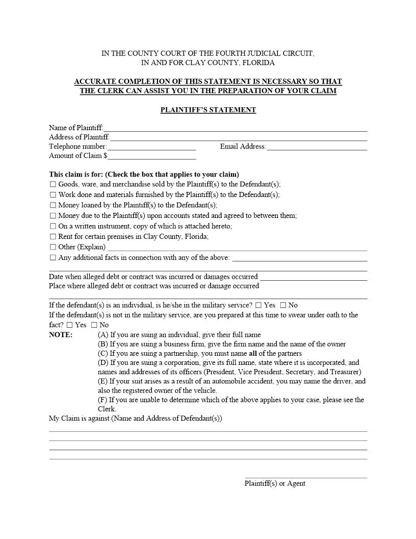 Plaintiffs Statement | Pdf Fpdf Doc Docx | Florida