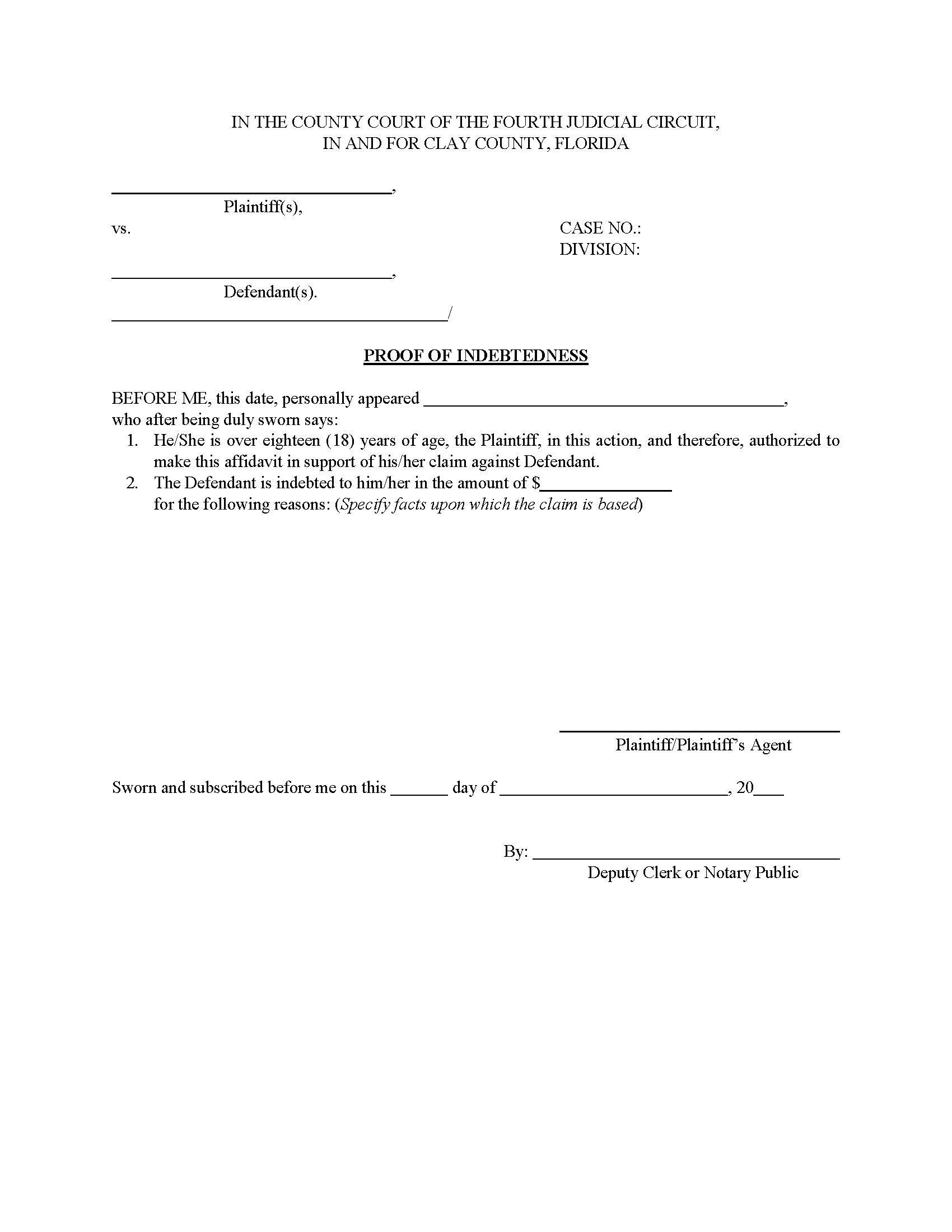 Proof Of Indebtedness {CIT-PoI} | Pdf Fpdf Docx | Florida