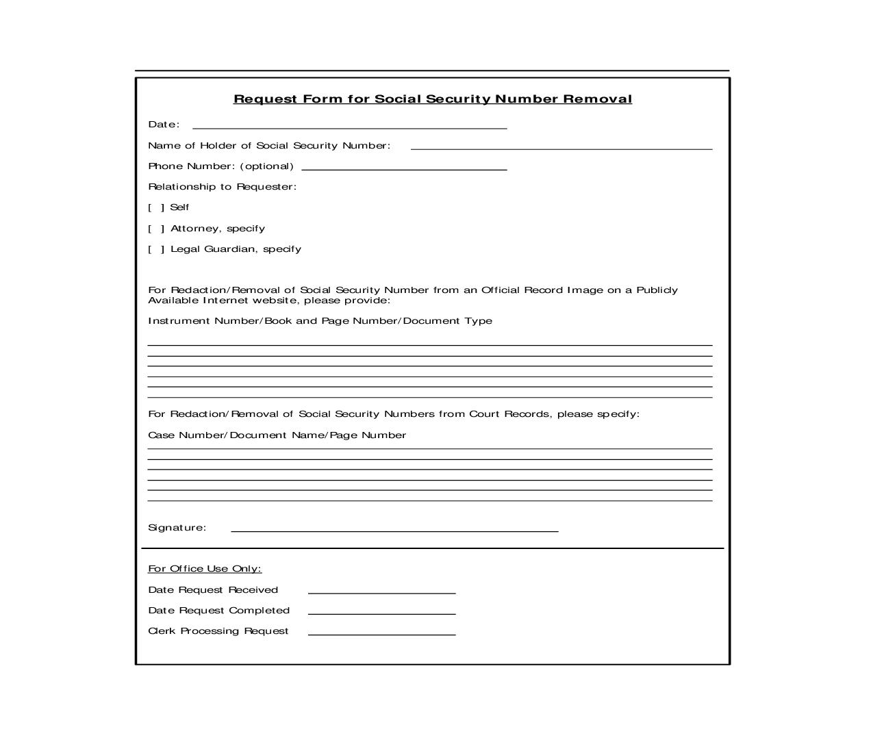 Request Form For Social Security Number Removal | Pdf Fpdf Doc Docx | Florida