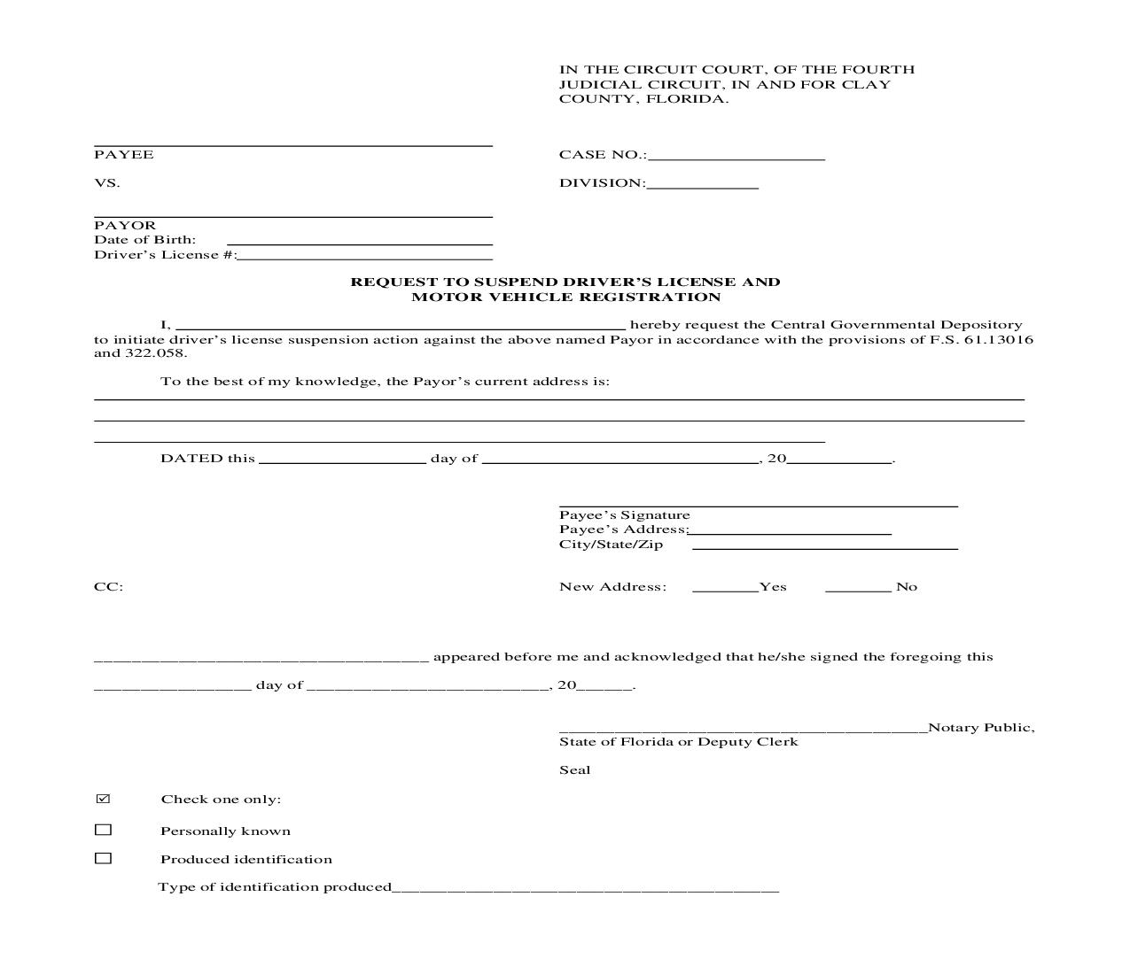 Request To Suspend Drivers License And Motor Vehicle Registration | Pdf Fpdf Doc Docx | Florida