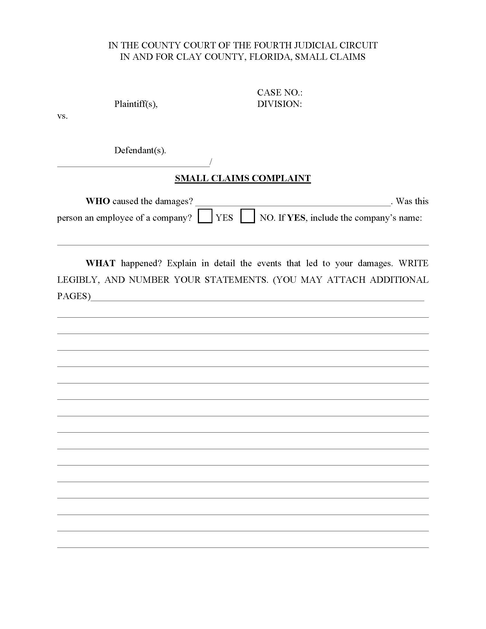 Small Claims Complaint | Pdf Fpdf Docx | Florida