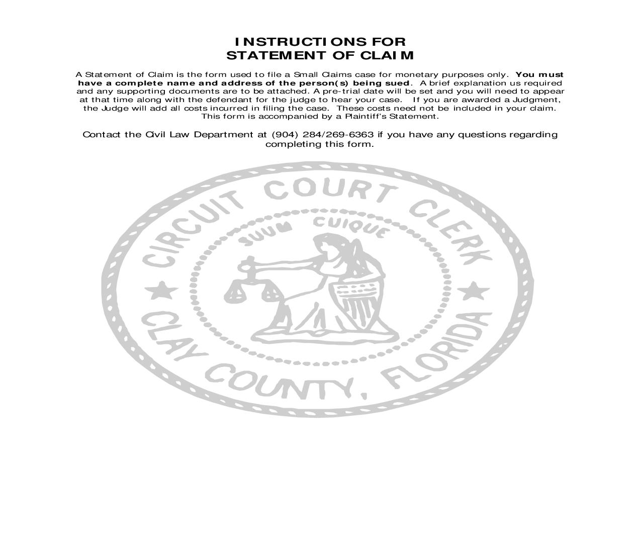 Statement Of Claim | Pdf Fpdf Doc Docx | Florida