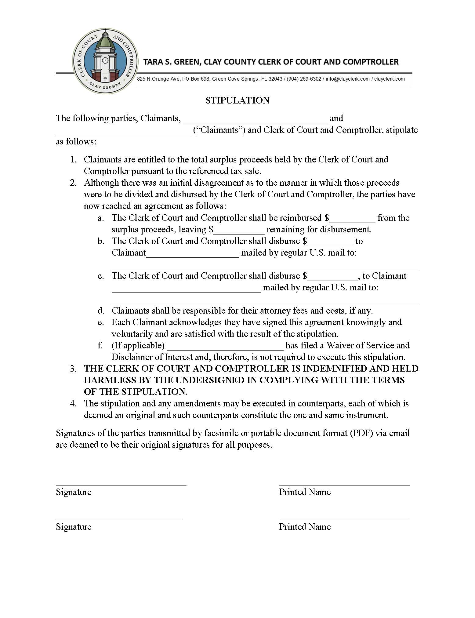 Stipulation (Claimants) | Pdf Fpdf Docx | Florida